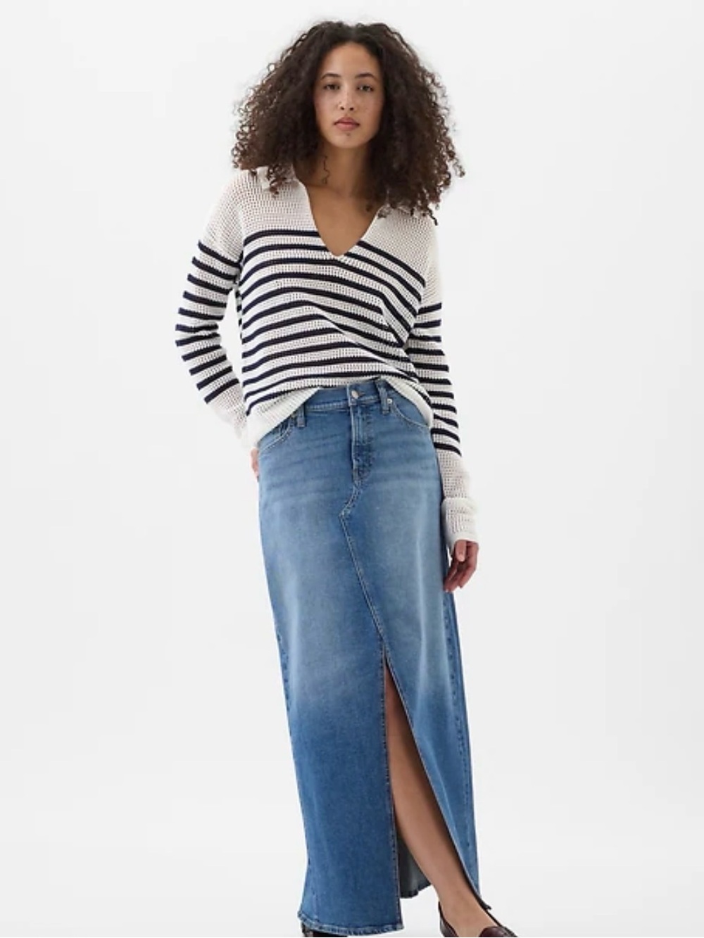 GAP Blue Denim Maxi Skirt with Front Slit